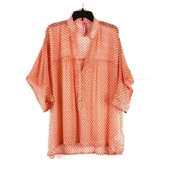 Plenty by Tracy Reese 100% Silk Sheer Top 3/4 Sleeve Size Small Oversized Fit - Picture 2 of 12